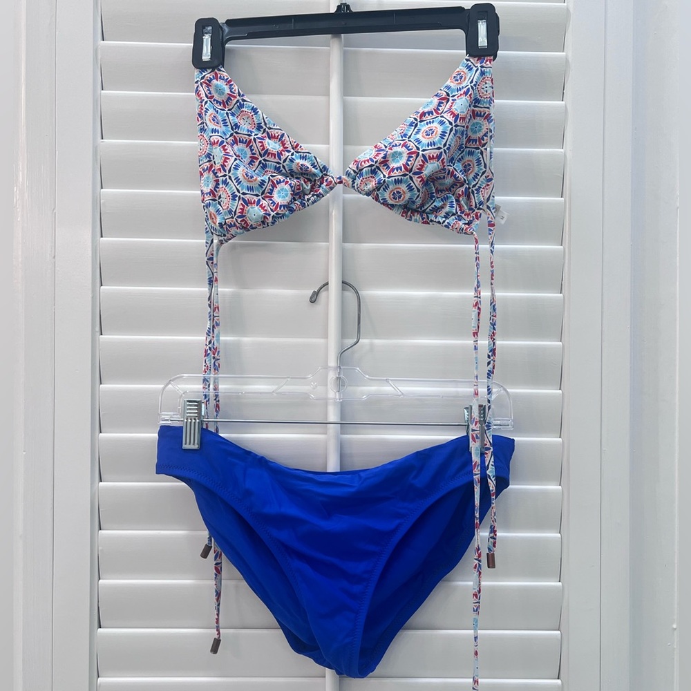 Helen Jon Blue Geometric Bikini Set Medium Triangle Top Cobalt Bottoms